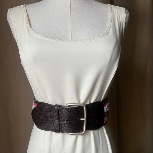 Orciani Wide Dark Brown Leather Studded Ribbon Belt Size 80 Italy - Picture 2 of 8